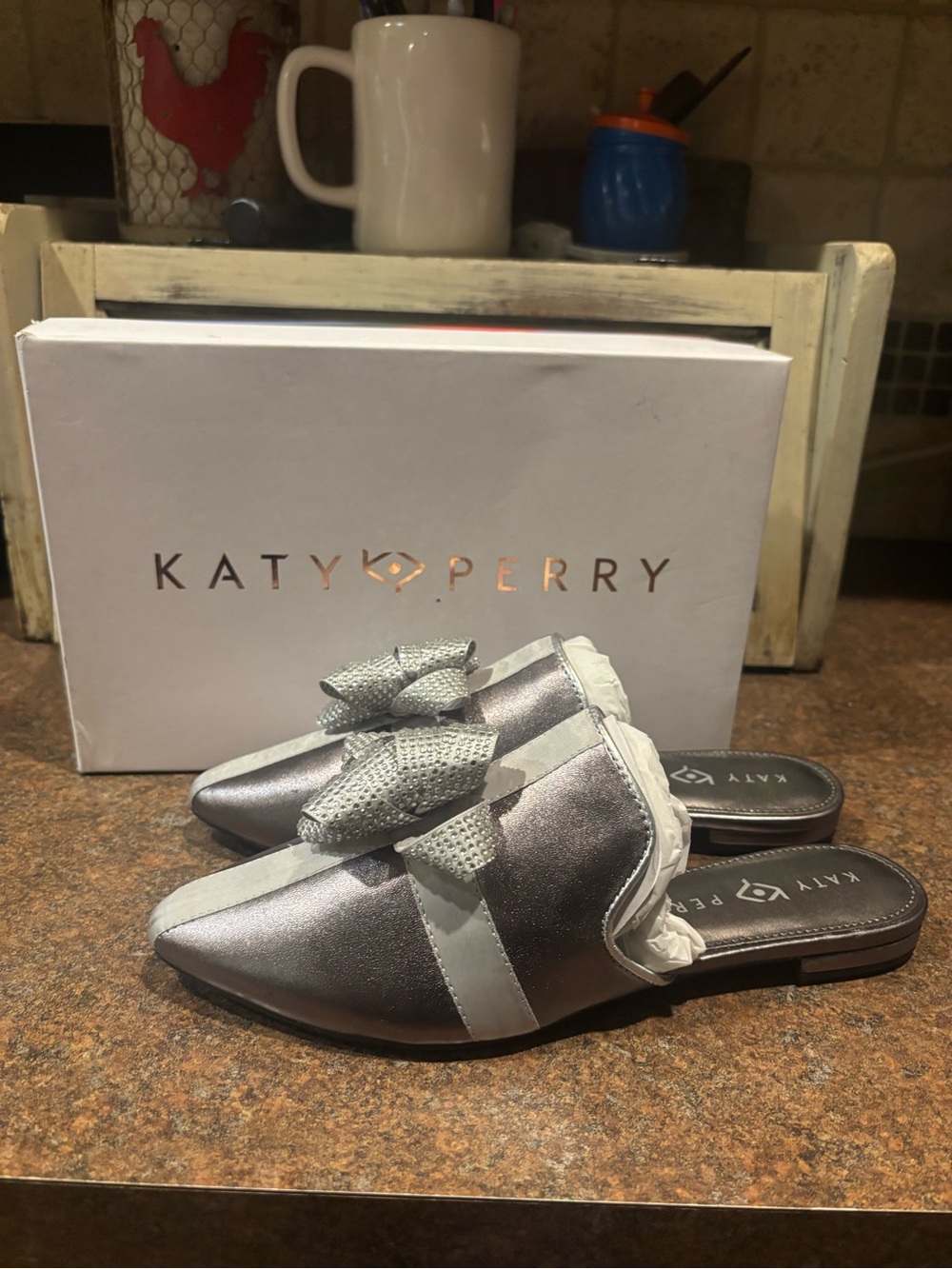 Katy Perry Collections Metallic Silver Bow Mules